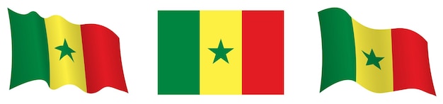 bandera de la república de Senegal en posición estática y en movimiento revoloteando en el viento en colores y tamaños exactos sobre fondo blanco