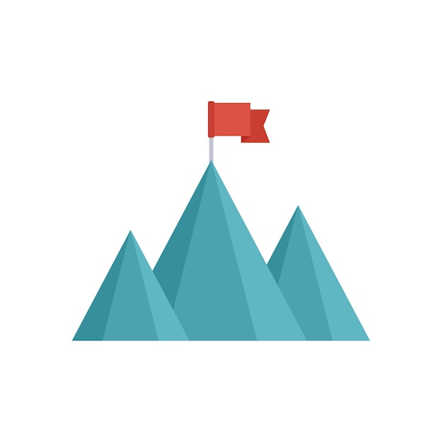 Bandera roja ondeando en la cima de la cordillera que representa el éxito
