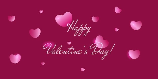 Bandera rosa Feliz Día de San Valentín. Fondo con corazones, tarjeta de felicitación. El brillo de los amantes