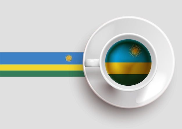 Bandera de ruanda con café en la ilustración de vector de vista superior