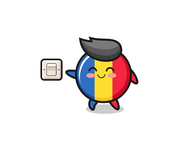 La bandera de rumania de dibujos animados está apagando la luz, diseño lindo