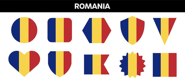 Bandera de Rumania en diferentes formas Conjunto de emblema de colores rumanos