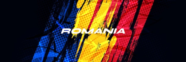 Bandera de Rumania con estilo de trazo de pincel aislado en fondo negro Bandera de Rumania