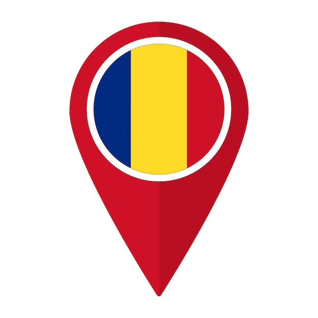 Bandera de Rumania en el mapa icono de punto aislado Bandera de Rumania