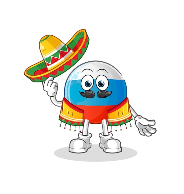 Bandera de Rusia Bandera y cultura mexicana. vector de mascota de dibujos animados