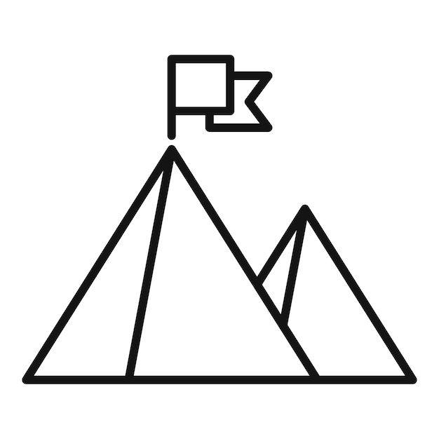 Bandera de ruta en el vector de contorno de icono de montaña Carrera superior Alcance del éxito