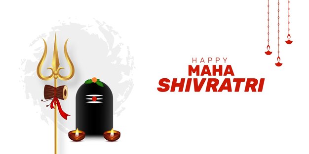 La bandera de saludo del festival de Maha Shivratri con el fondo de Shivling y Trishul