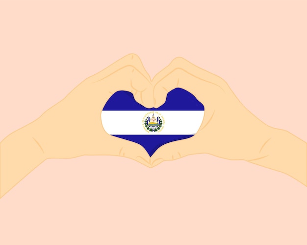 Vector la bandera de el salvador con dos manos en forma de corazón expresa el concepto de amor o afecto