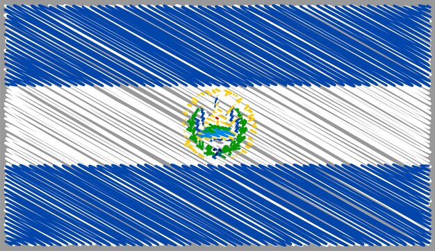 Vector bandera de el salvador con efecto de garabatos de boceto