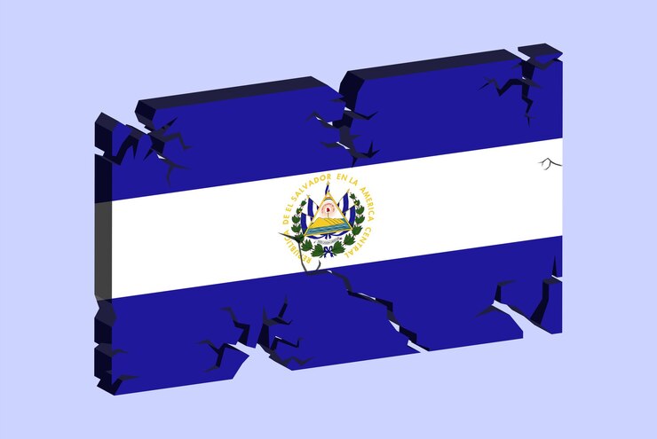 Vector bandera de el salvador en el patrón de fractura de vector de pared agrietada 3d con concepto de problemas de textura agrietada