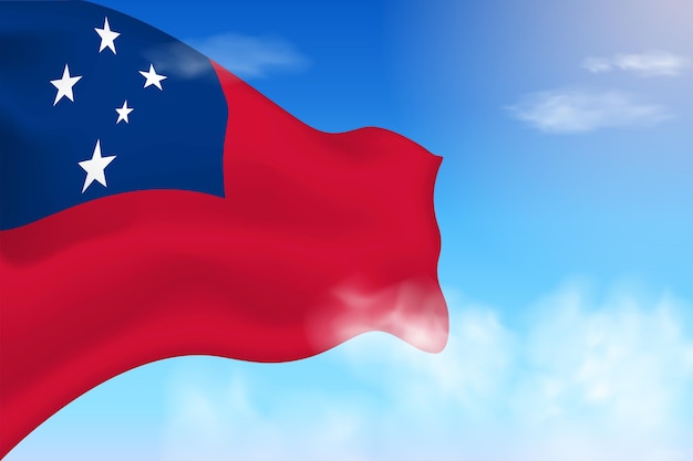 Bandera de Samoa en las nubes. Bandera vectorial ondeando en el cielo. Ilustración realista de la bandera del día nacional.