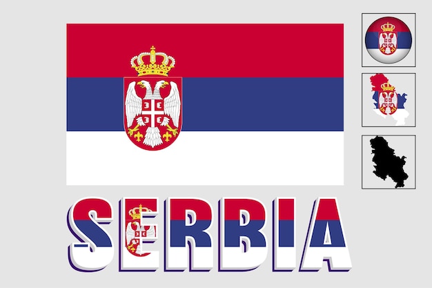 Bandera de serbia y mapa en un gráfico vectorial