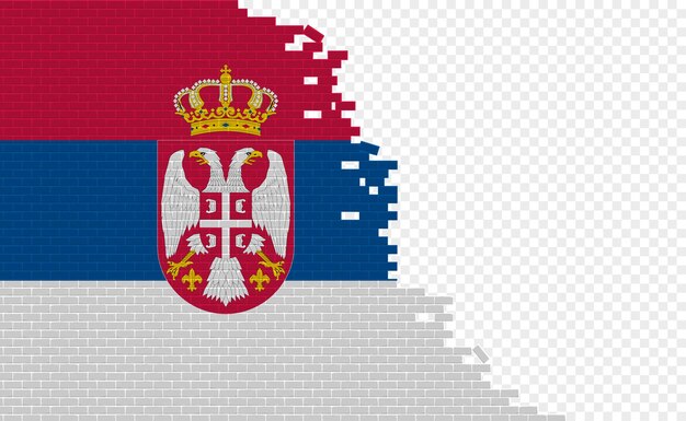 Bandera de serbia en la pared de ladrillos rotos. campo de bandera vacío de otro país. comparación de países.