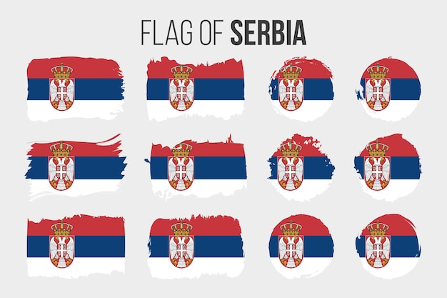 Bandera de Serbia Trazo de pincel de ilustración y banderas grunge de Serbia aislado en blanco