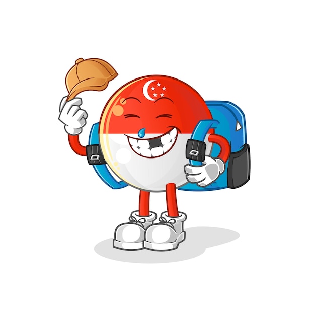 La bandera de Singapur va al vector escolar. personaje animado