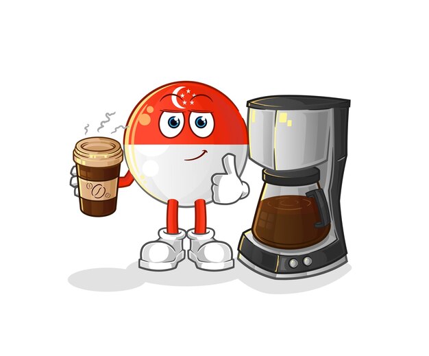Bandera de singapur bebiendo café ilustración vector de caracteres