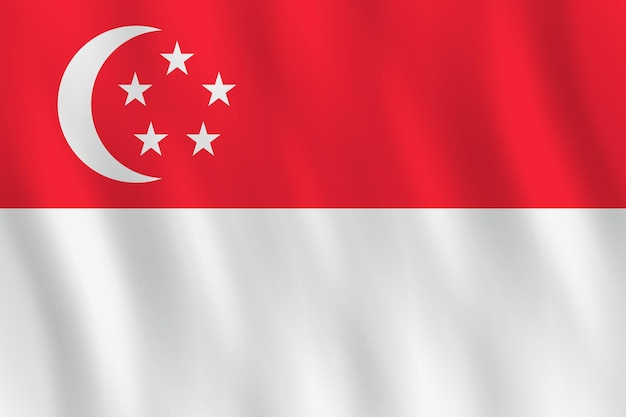 Bandera de Singapur con efecto ondulado, proporción oficial.