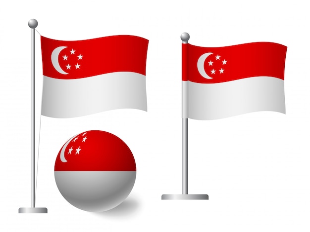 Bandera de singapur en el icono de polo y bola