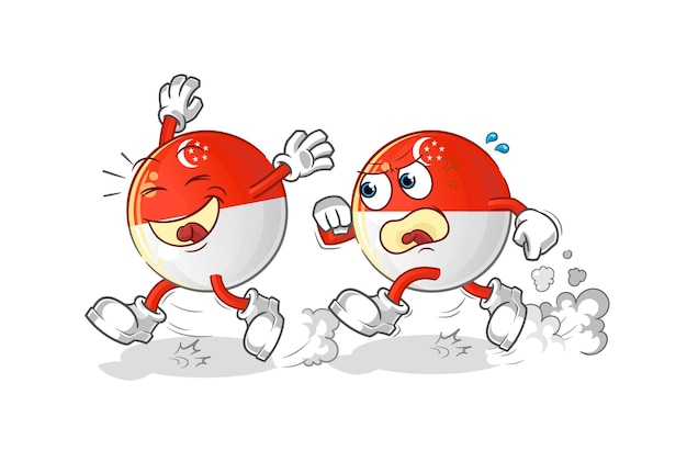 la bandera de singapur juega dibujos animados de persecución. vector de mascota de dibujos animados