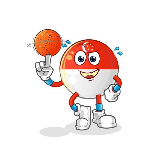 Bandera de singapur jugando baloncesto mascota vector de dibujos animados