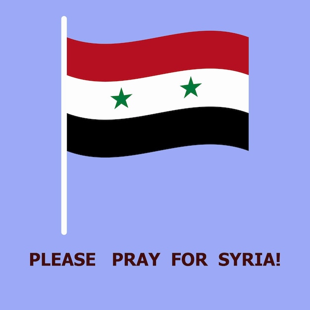 Bandera siria en el fondo del cieloLettering Orar por Siria