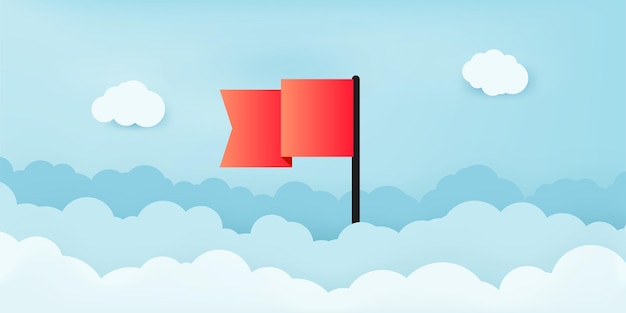 Vector bandera sobre nubes. estilo plano