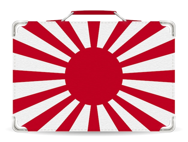 Vector bandera de sol naciente de japón en viajes de maleta