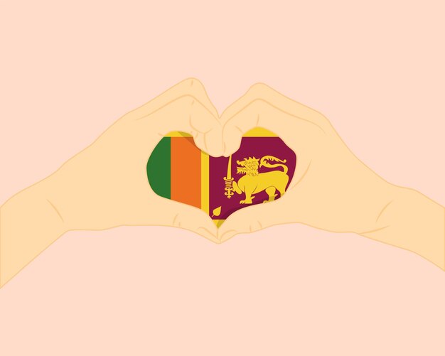 Bandera de Sri Lanka con dos manos en forma de corazón para expresar amor o afecto