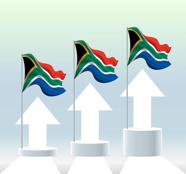 Bandera de Sudáfrica El país está en una tendencia alcista Asta de bandera ondeando en colores pastel modernos