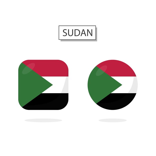 Bandera de Sudán 2 Formas icono estilo de dibujos animados en 3D