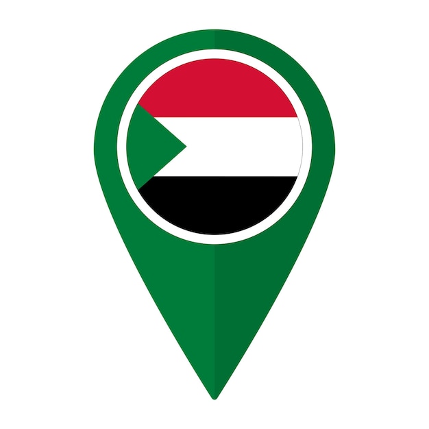 Bandera de Sudán en el mapa icono de punto exacto aislado Bandera de Sudán