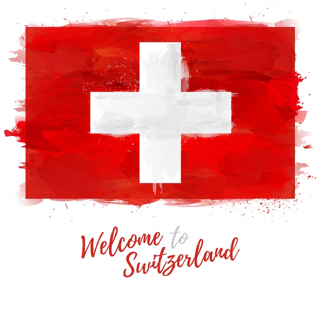 Bandera de Suiza con la decoración del color nacional. Dibujo estilo acuarela. .