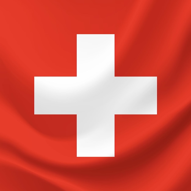 Una bandera suiza roja ondea en el viento.