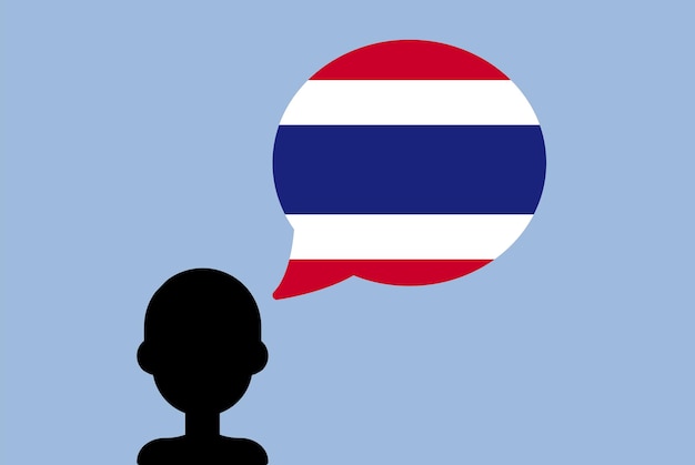 Bandera de Tailandia con hombre de silueta de globo de discurso con bandera de país aprendiendo idioma tailandés