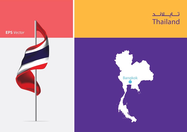 Bandera de Tailandia sobre fondo blanco con mapa