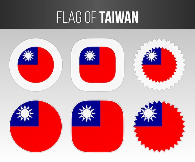 Bandera de Taiwán etiquetas insignias y pegatinas Banderas de ilustración de Taiwán aislado