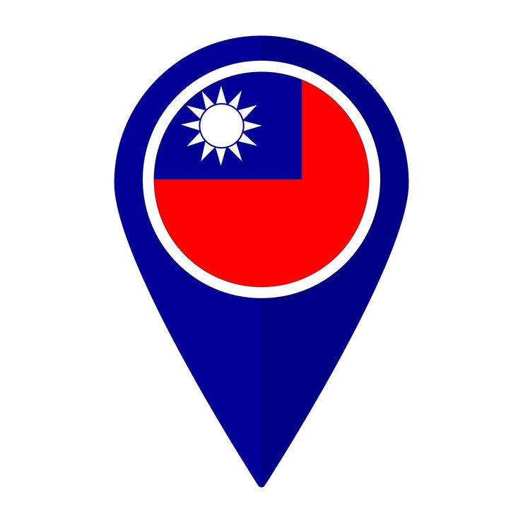 Vector bandera de taiwán en el mapa icono de punto exacto aislado bandera de taiwán