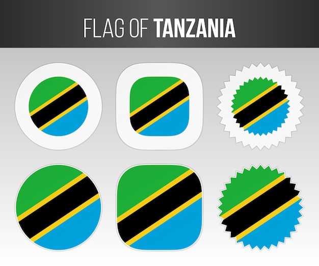 Bandera de Tanzania etiquetas insignias y pegatinas Banderas de ilustración de Tanzania aislado