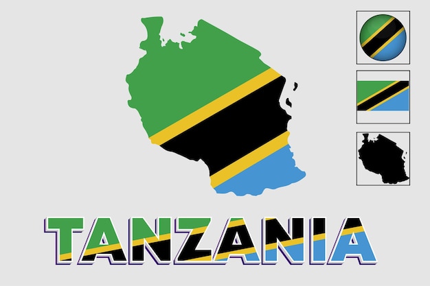 Bandera de Tanzania y mapa en un gráfico vectorial