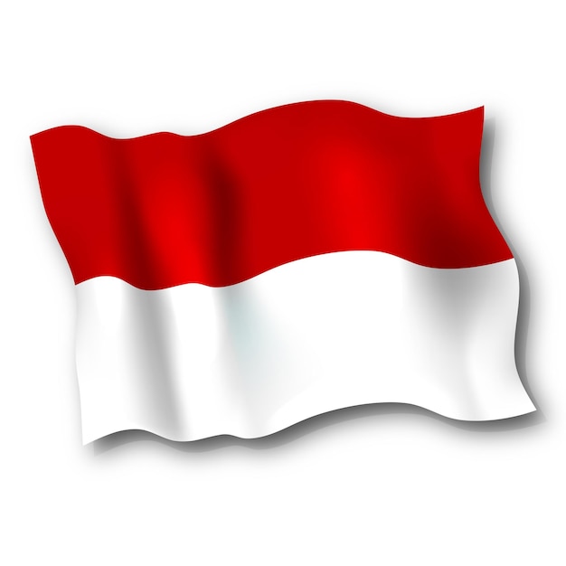 Bandera de tela ondulada de Indonesia con sombra