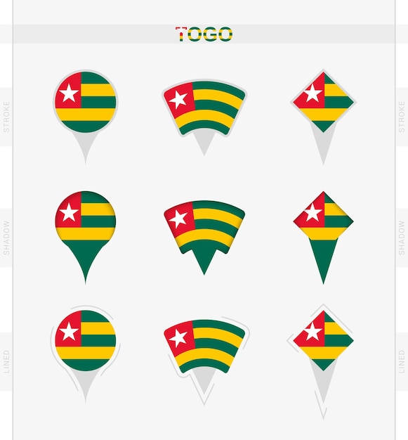 Bandera de togo conjunto de iconos de pin de ubicación de la bandera de togo