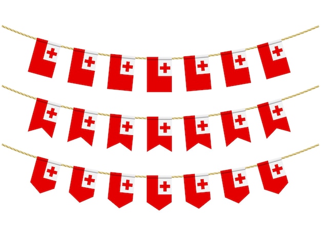 Vector bandera de tonga contra las cuerdas sobre fondo blanco. conjunto de banderas del empavesado patriótico. decoración del empavesado de la bandera de tonga