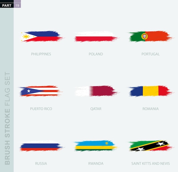 Bandera de trazo de pincel abstracto Grunge establece nueve bandera diferente