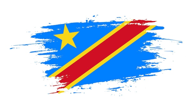 Bandera de trazo de pincel dibujada a mano creativa de la ilustración del país de la República Democrática del Congo