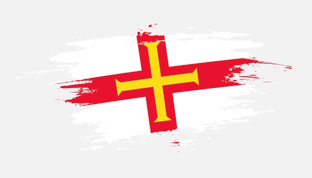 Bandera de trazo de pincel dibujada a mano creativa de la ilustración de vector de país de Guernsey