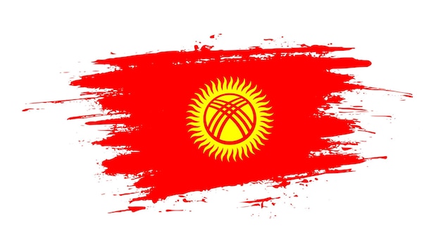 Bandera de trazo de pincel dibujada a mano creativa de la ilustración de vector de país de kirguistán