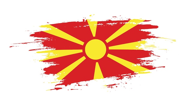 Bandera de trazo de pincel dibujada a mano creativa de la ilustración de vector de país de Macedonia del Norte