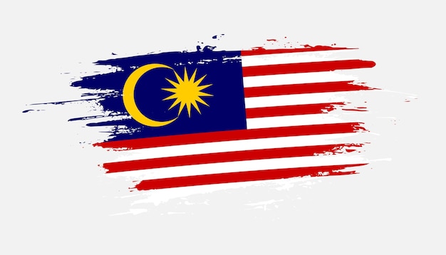 Bandera de trazo de pincel dibujada a mano creativa de la ilustración de vector de país de Malasia