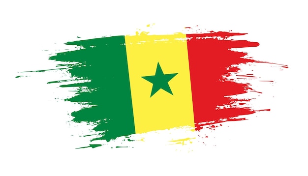 Bandera de trazo de pincel dibujada a mano creativa de la ilustración de vector de país de senegal