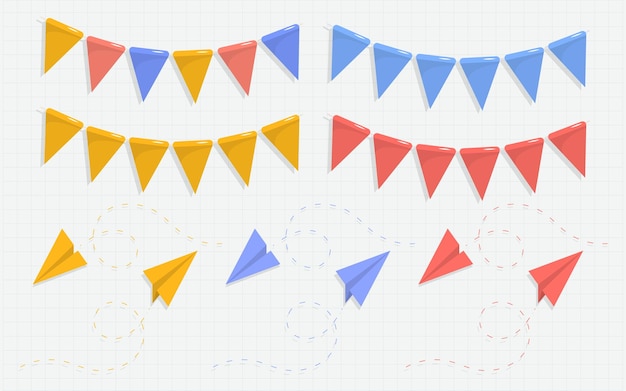 Bandera triangular y avión de papel colorido